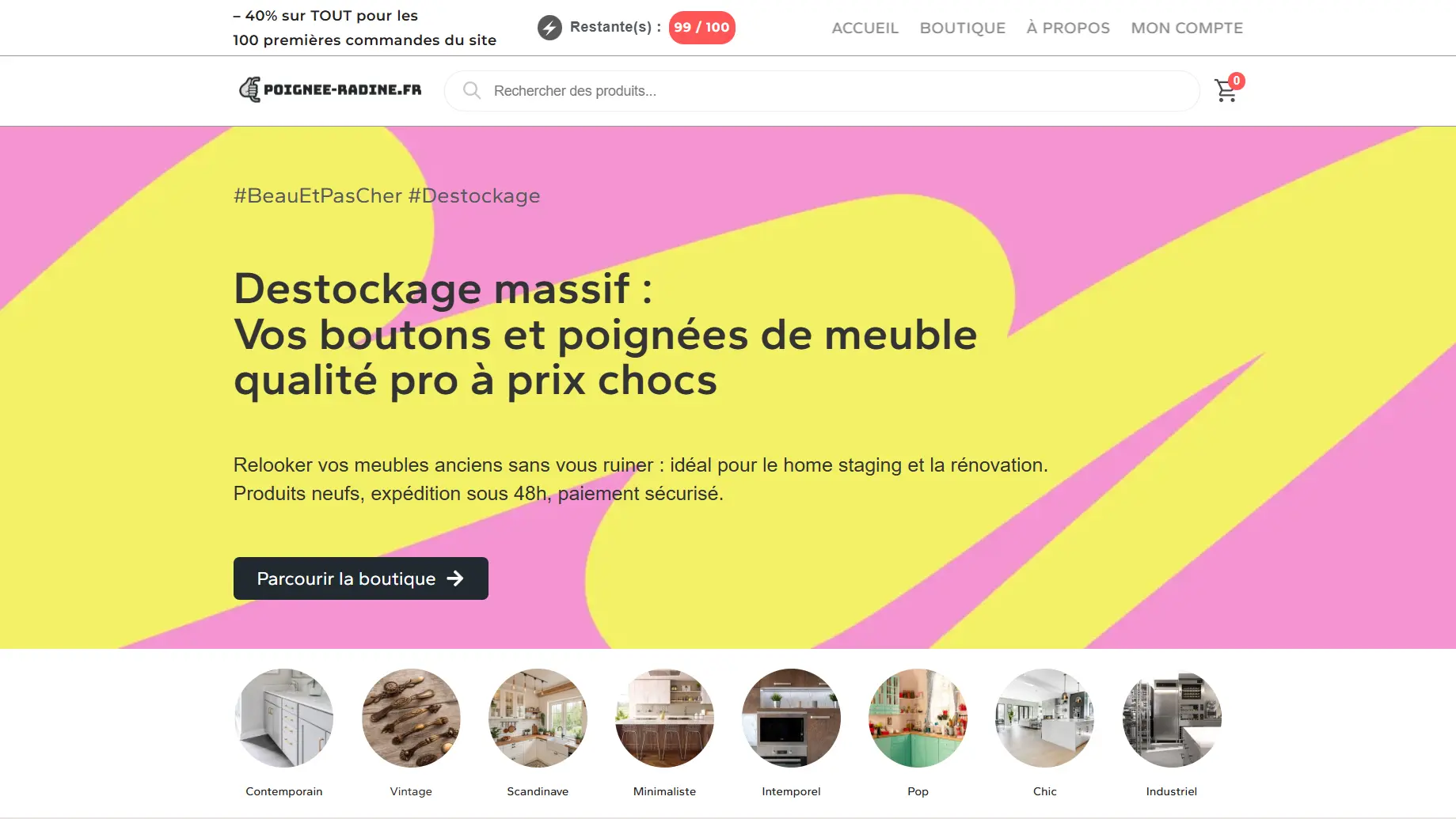 Site e-commerce poignee-radine.fr développé sous WordPress + WooCommerce + Stripe